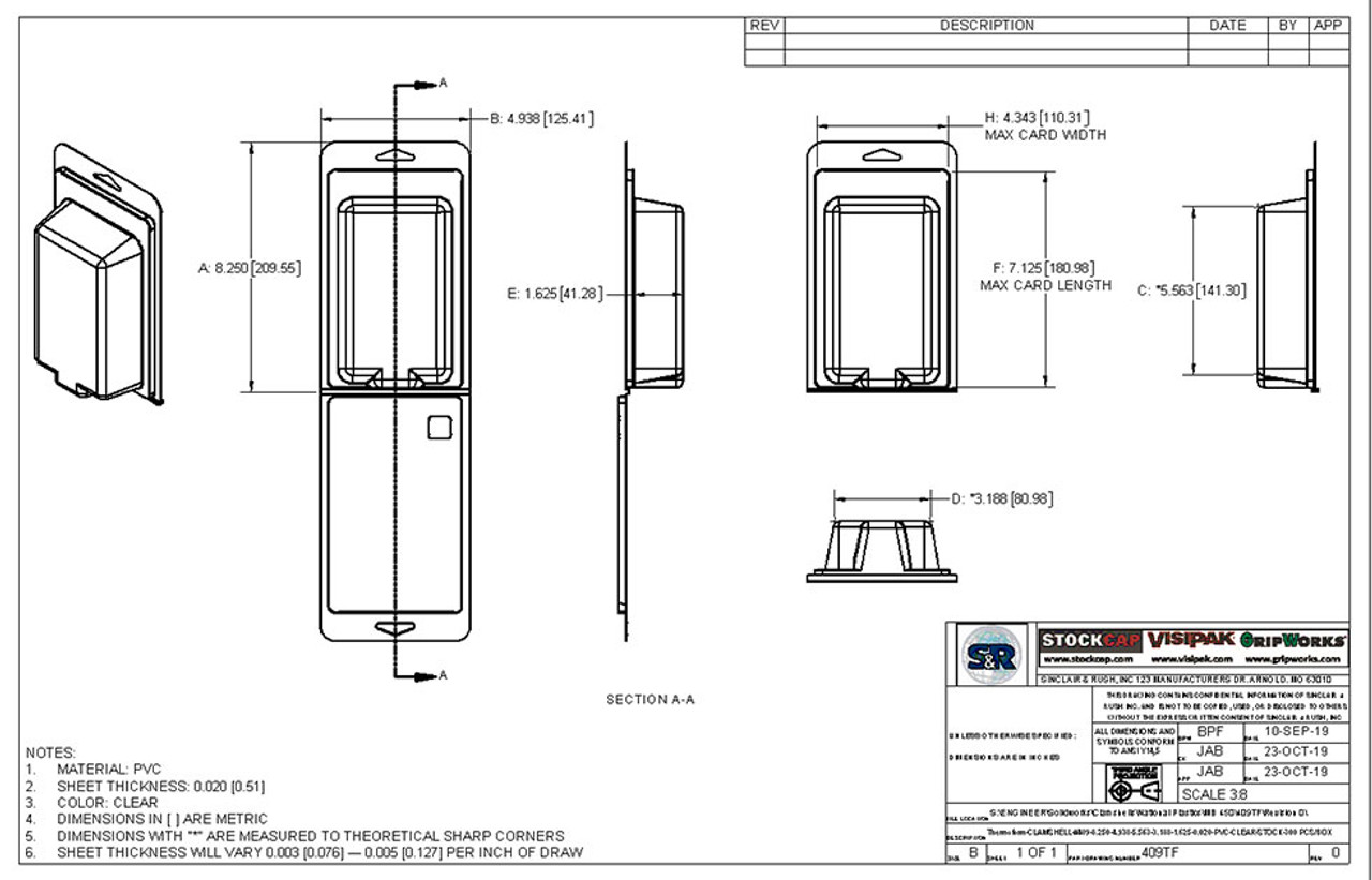 409TF - Stock Clamshell Packaging Technical Drawing