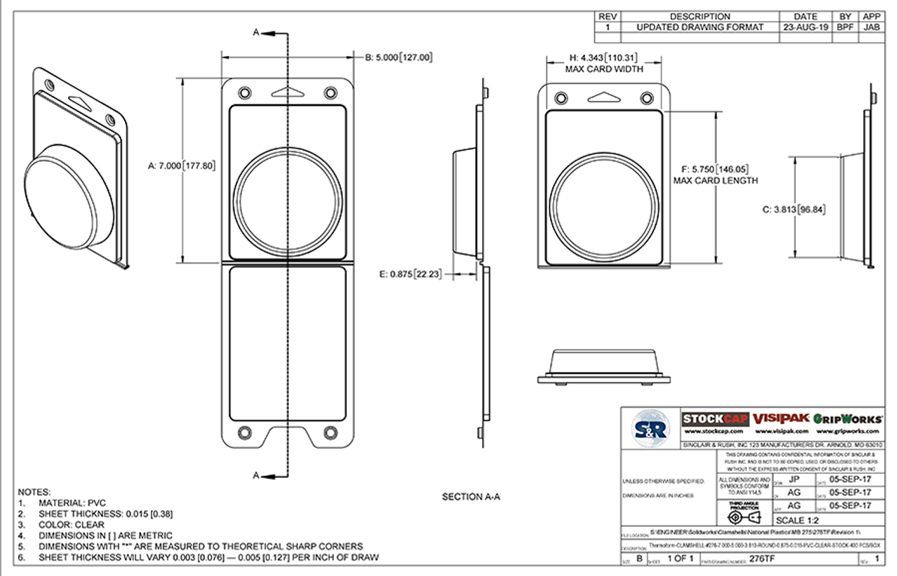 276TF - Stock Clamshell Packaging Technical Drawing