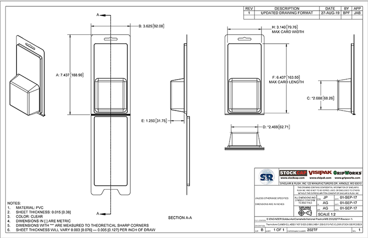 202TF - Stock Clamshell Packaging Technical Drawing