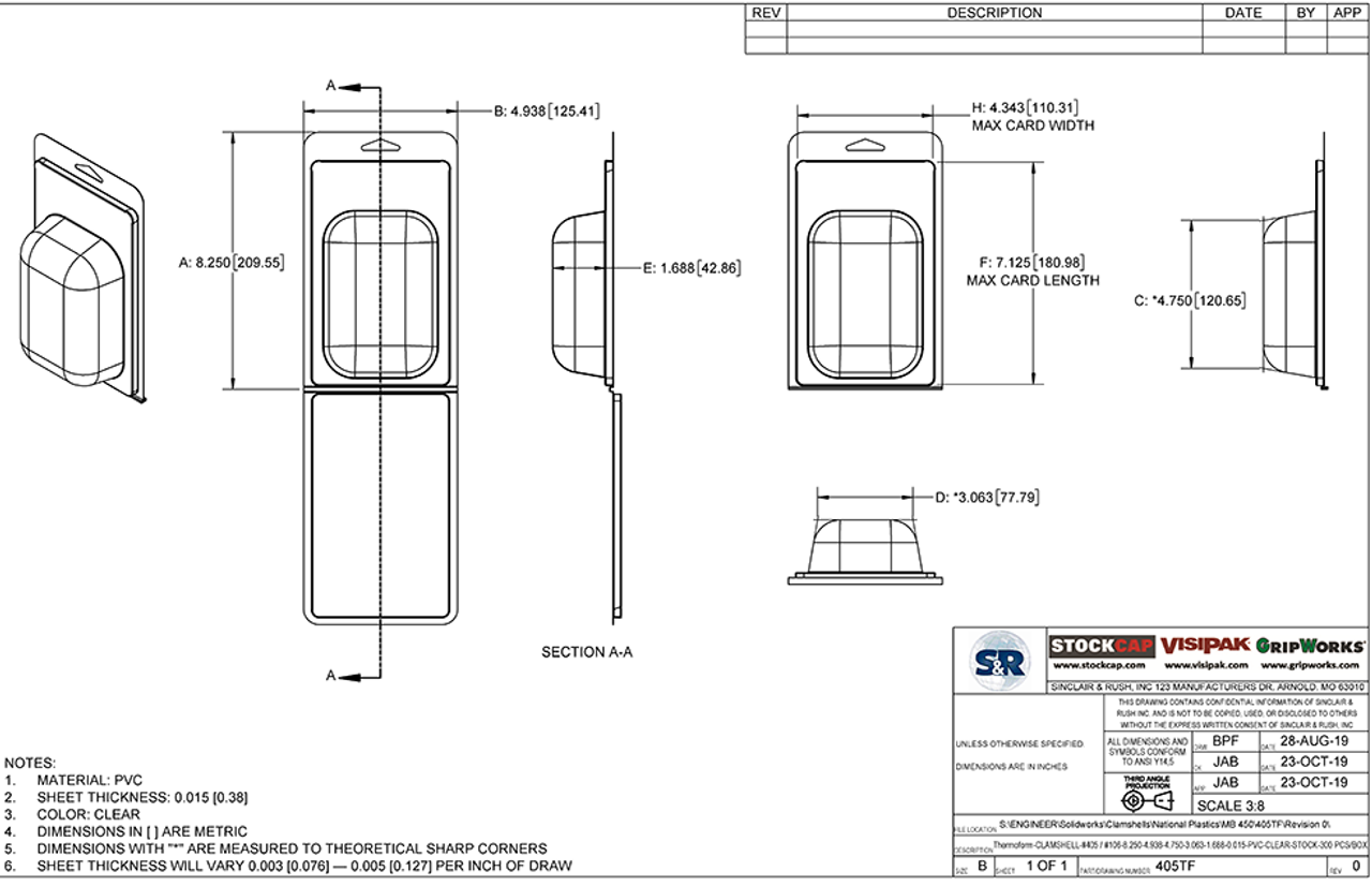 405TF - Stock Clamshell Packaging Technical Drawing