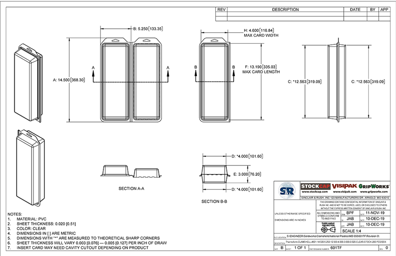 601TF - Stock Clamshell Packaging Technical Drawing
