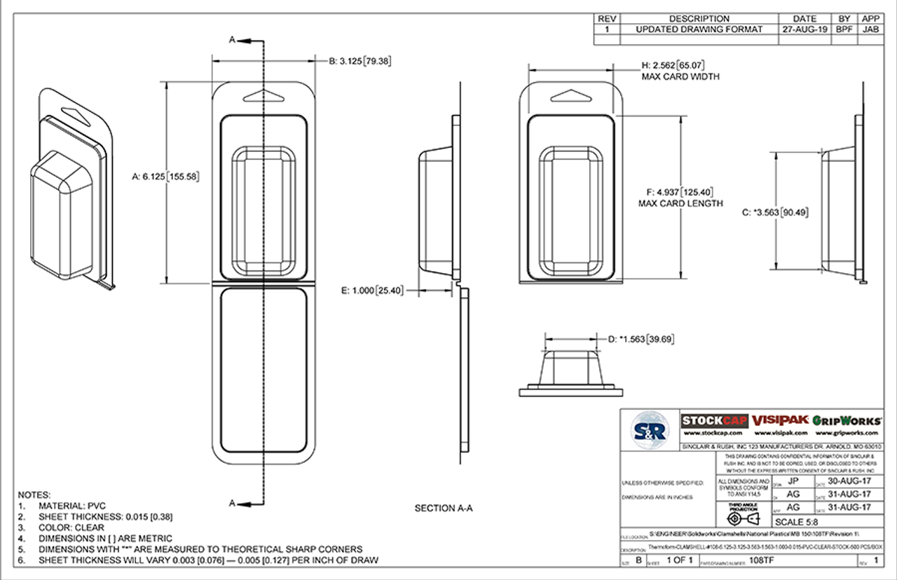 108TF - Stock Clamshell Packaging Technical Drawing