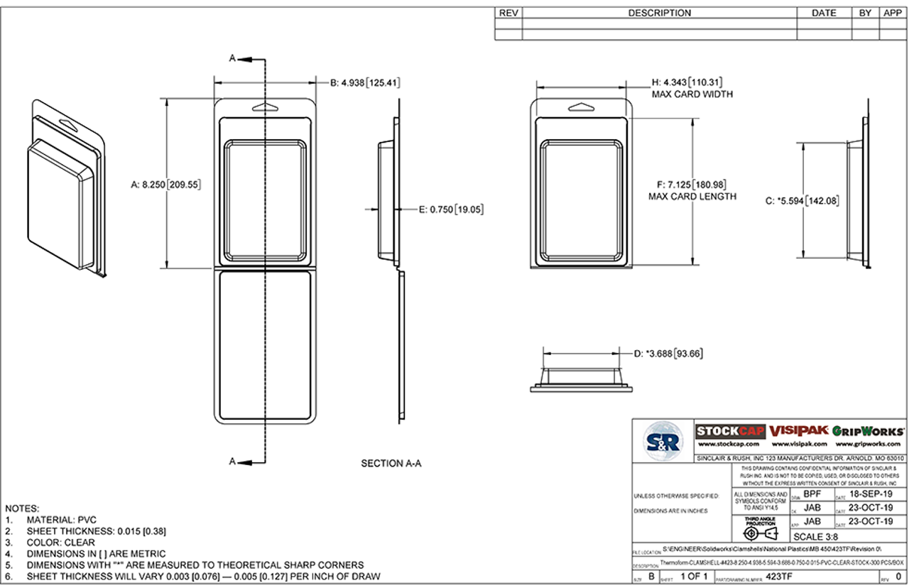 423TF - Stock Clamshell Packaging Technical Drawing