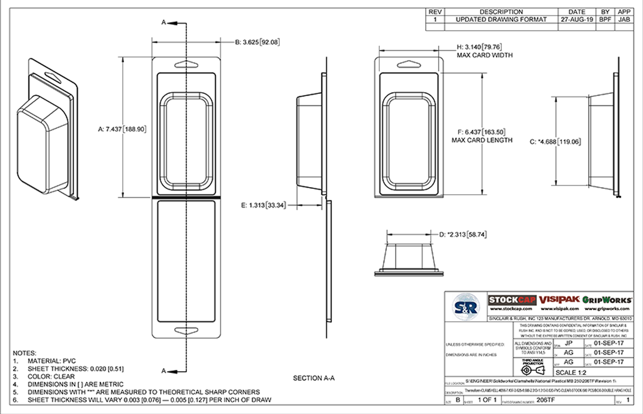 206TF - Stock Clamshell Packaging Technical Drawing