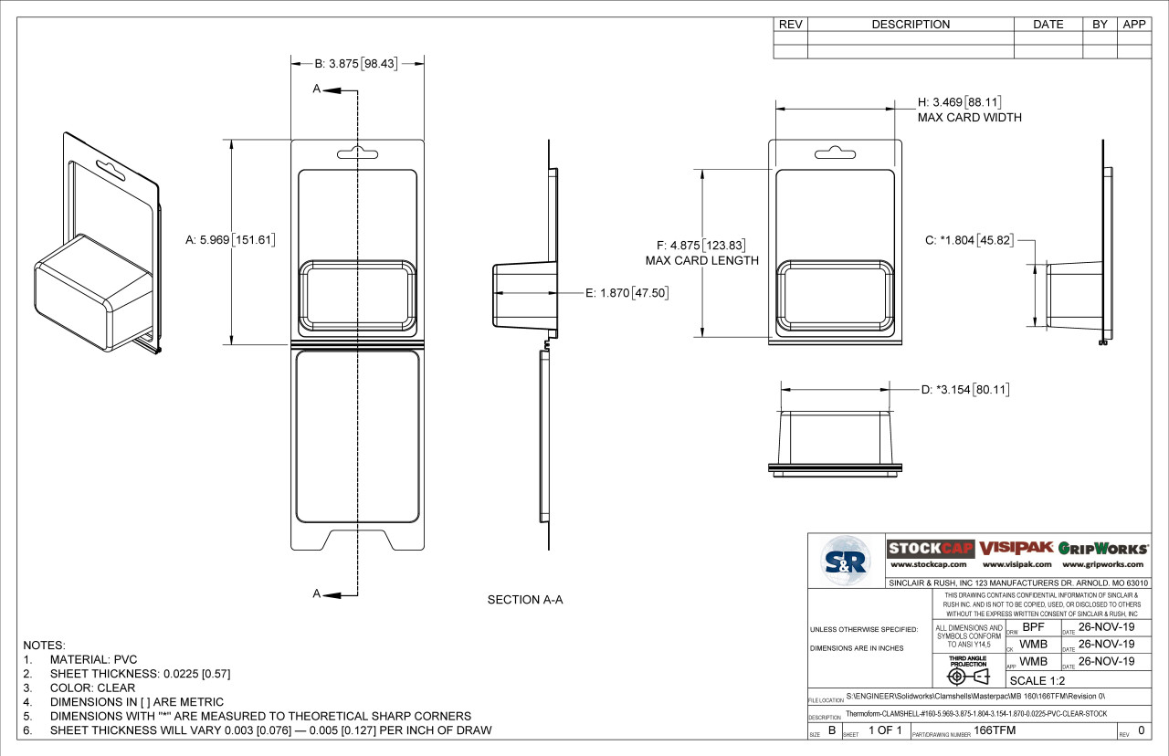 166TFM Stock Clamshell Technical Drawing