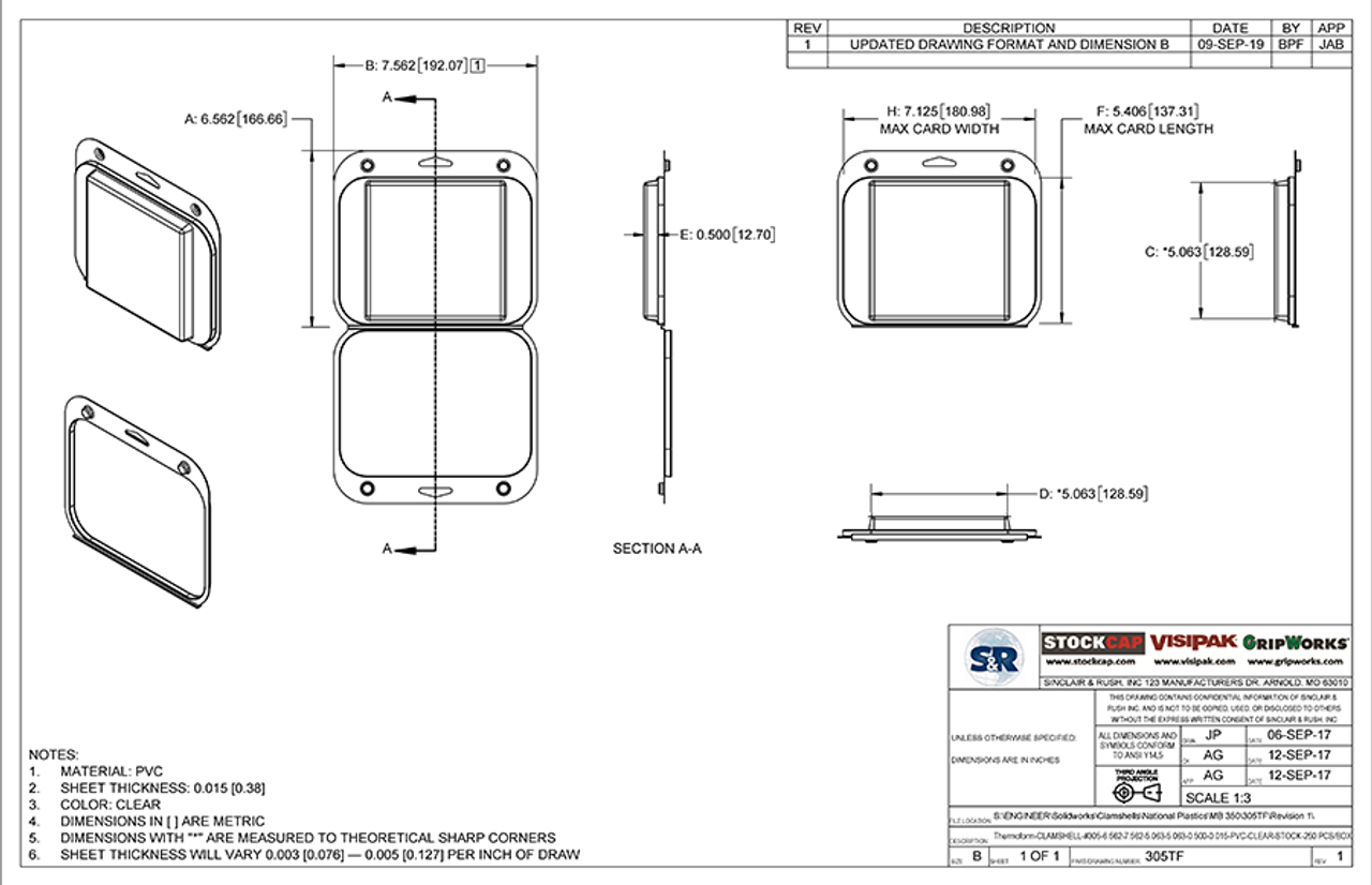 305TF - Stock Clamshell Packaging Technical Drawing
