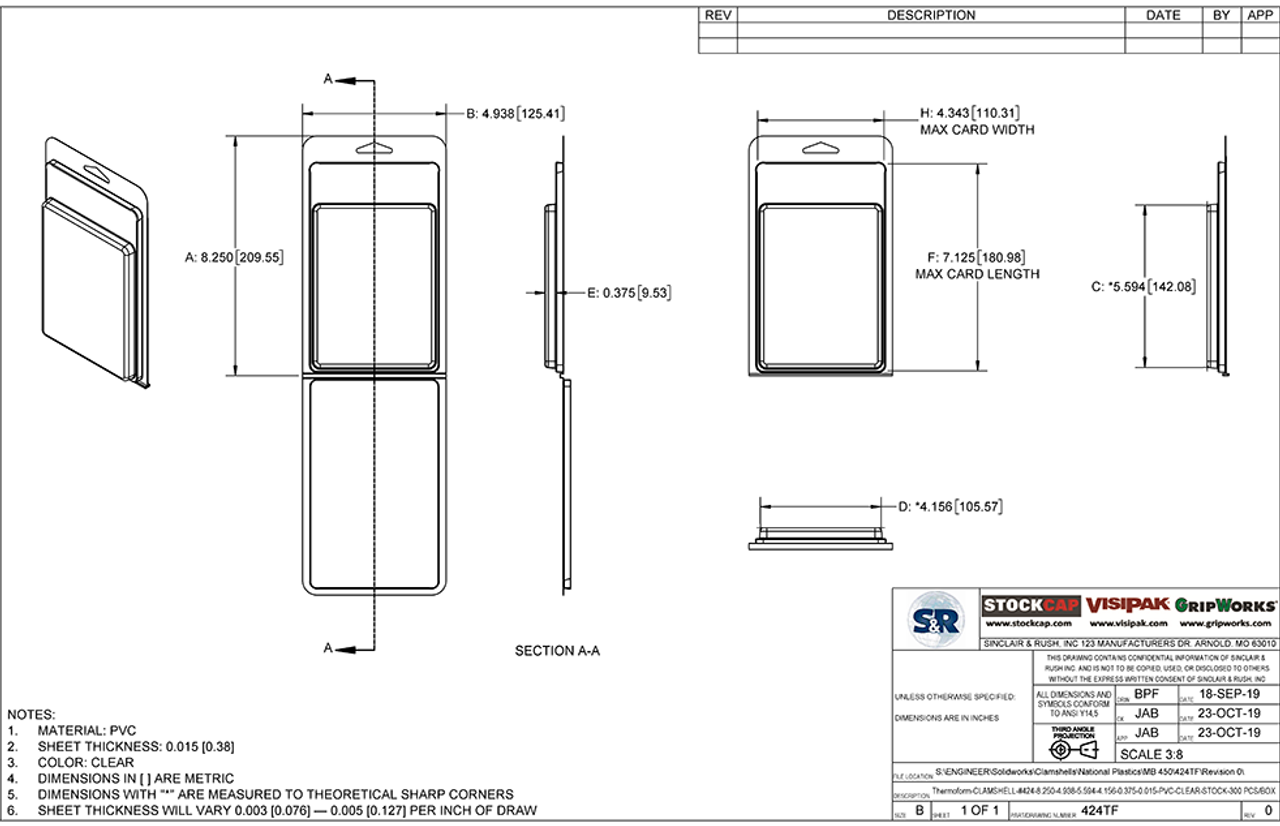 424TF - Stock Clamshell Packaging Technical Drawing