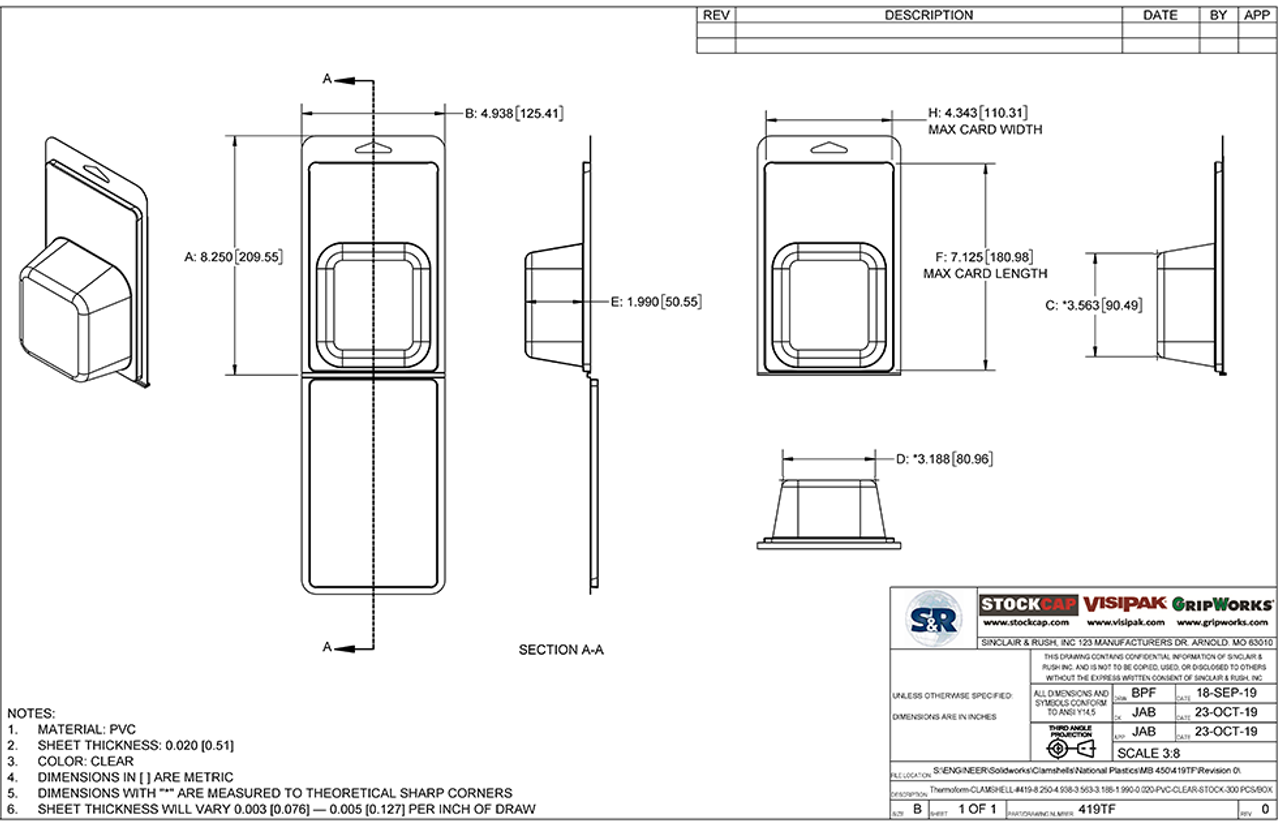 419TF - Stock Clamshell Packaging Technical Drawing