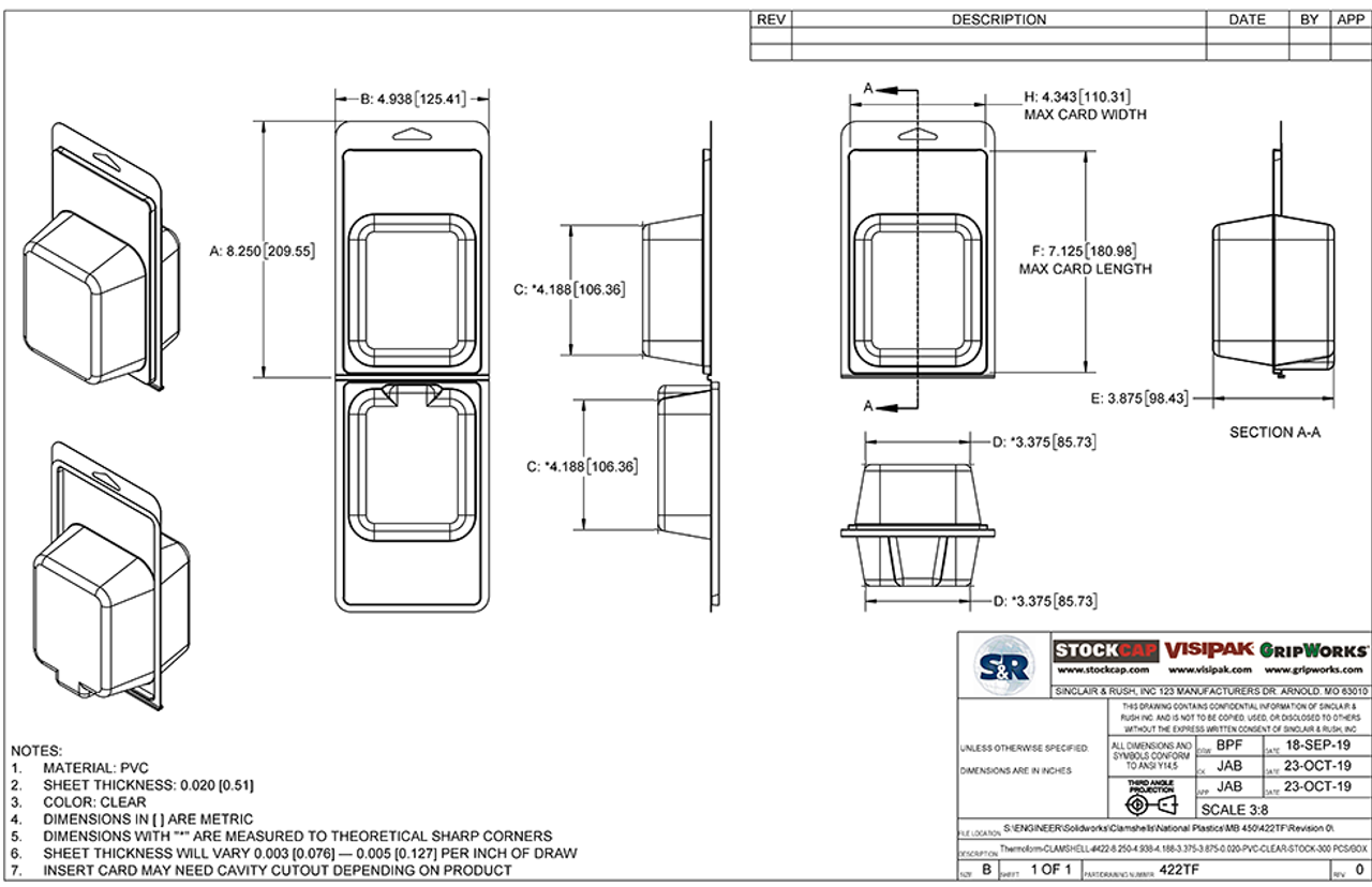 422TF - Stock Clamshell Packaging Technical Drawing