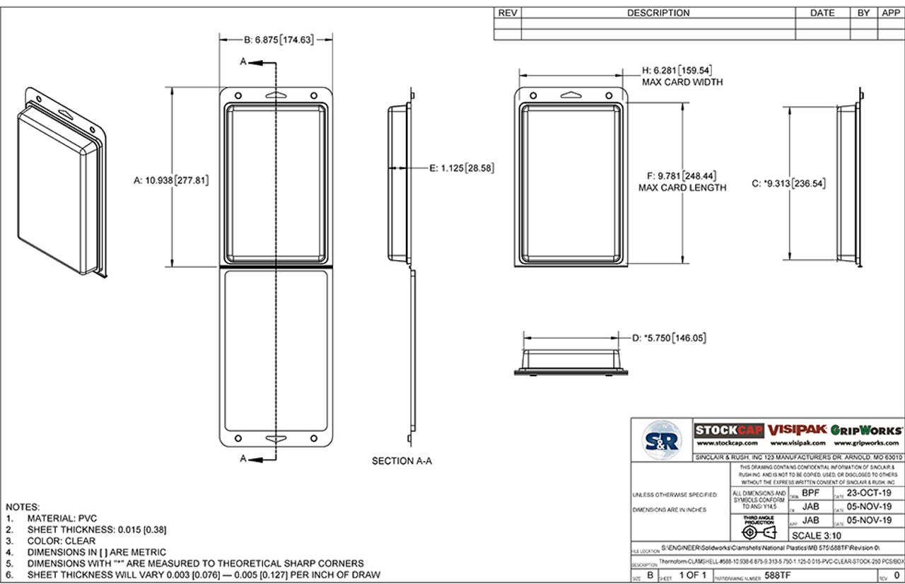 588TF - Stock Clamshell Packaging Technical Drawing