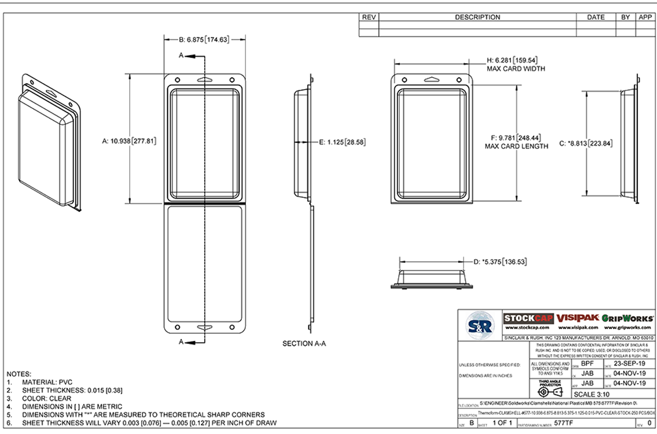 577TF - Stock Clamshell Packaging Technical Drawing