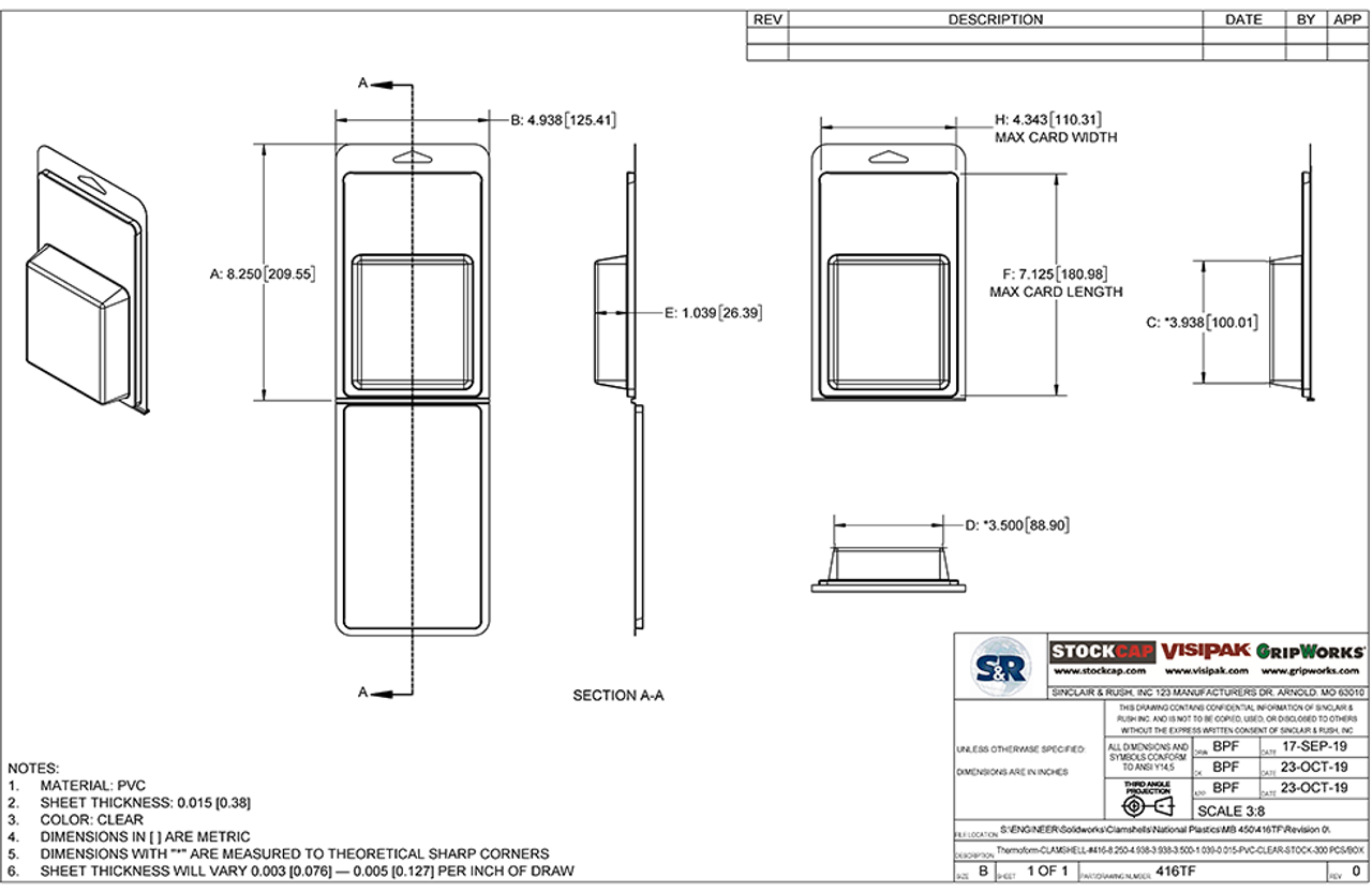 416TF - Stock Clamshell Packaging Technical Drawing