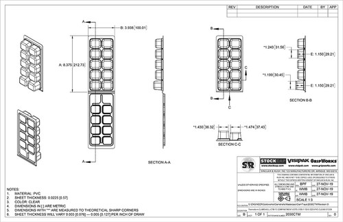 10 Compartment ClamTray Technical Drawing