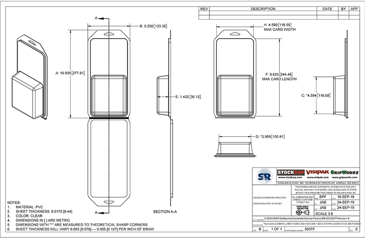 503TF - Stock Clamshell Packaging Technical Drawing