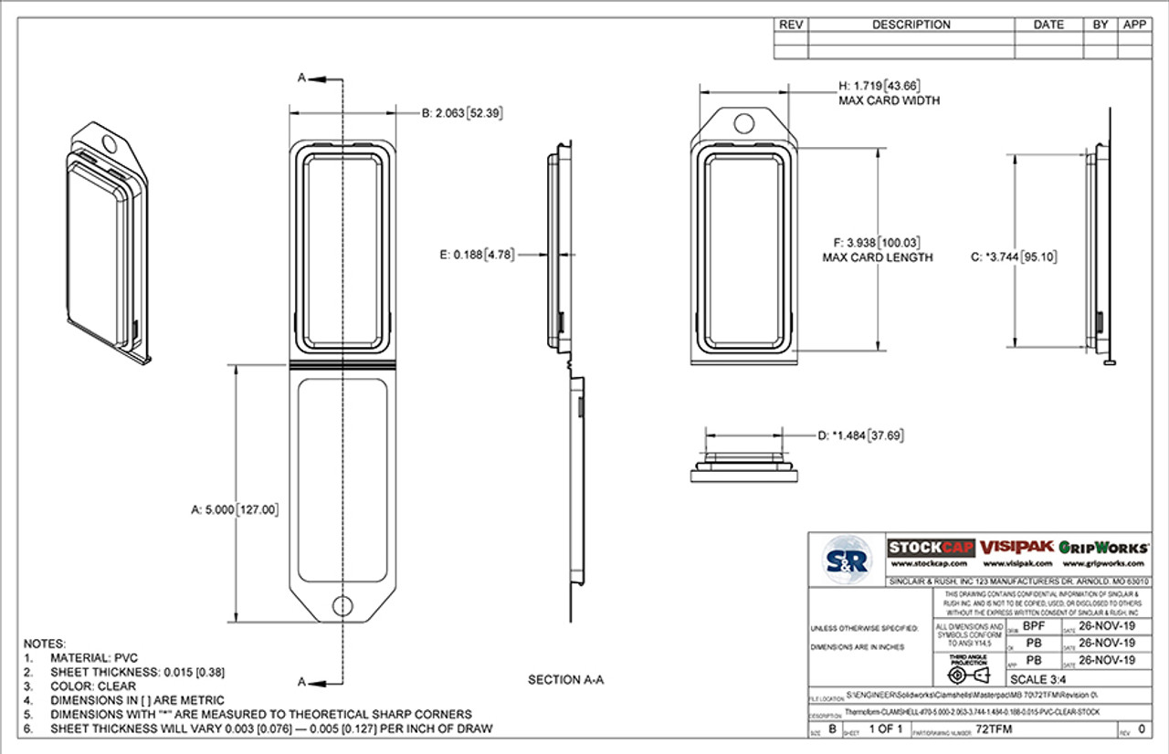 72TFM - Stock Clamshell Packaging Technical Drawing