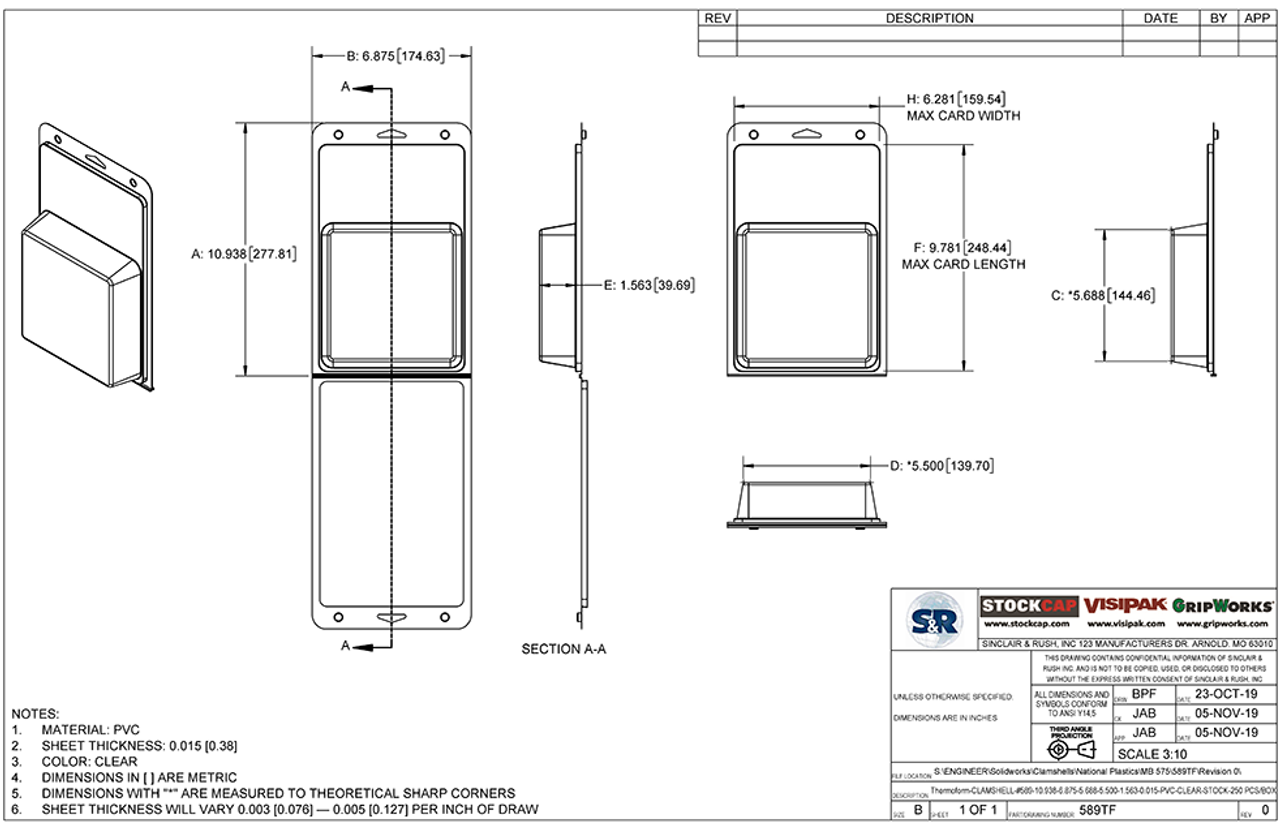 589TF - Stock Clamshell Packaging Technical Drawing