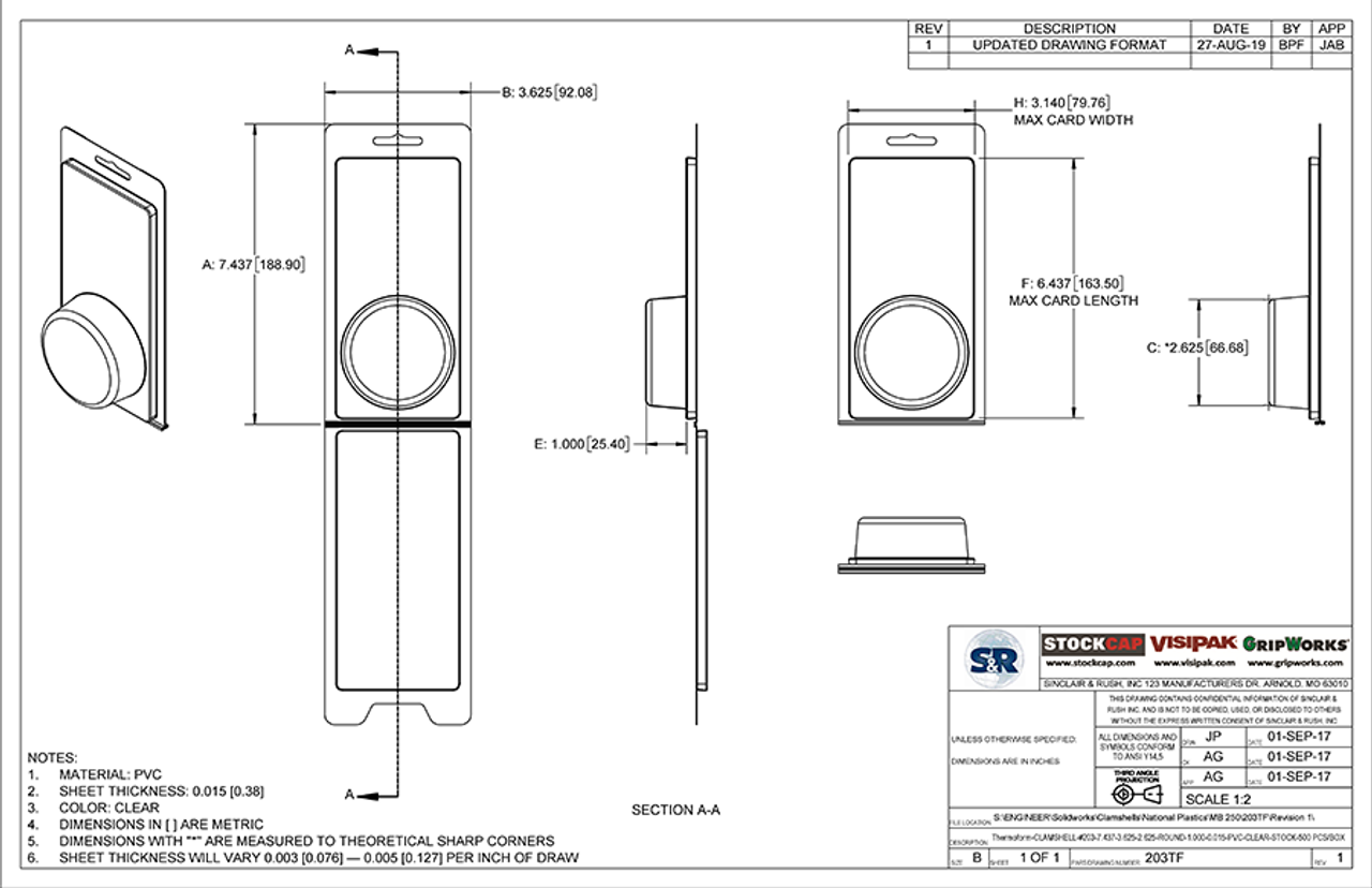 203TF - Stock Clamshell Packaging Technical Drawing