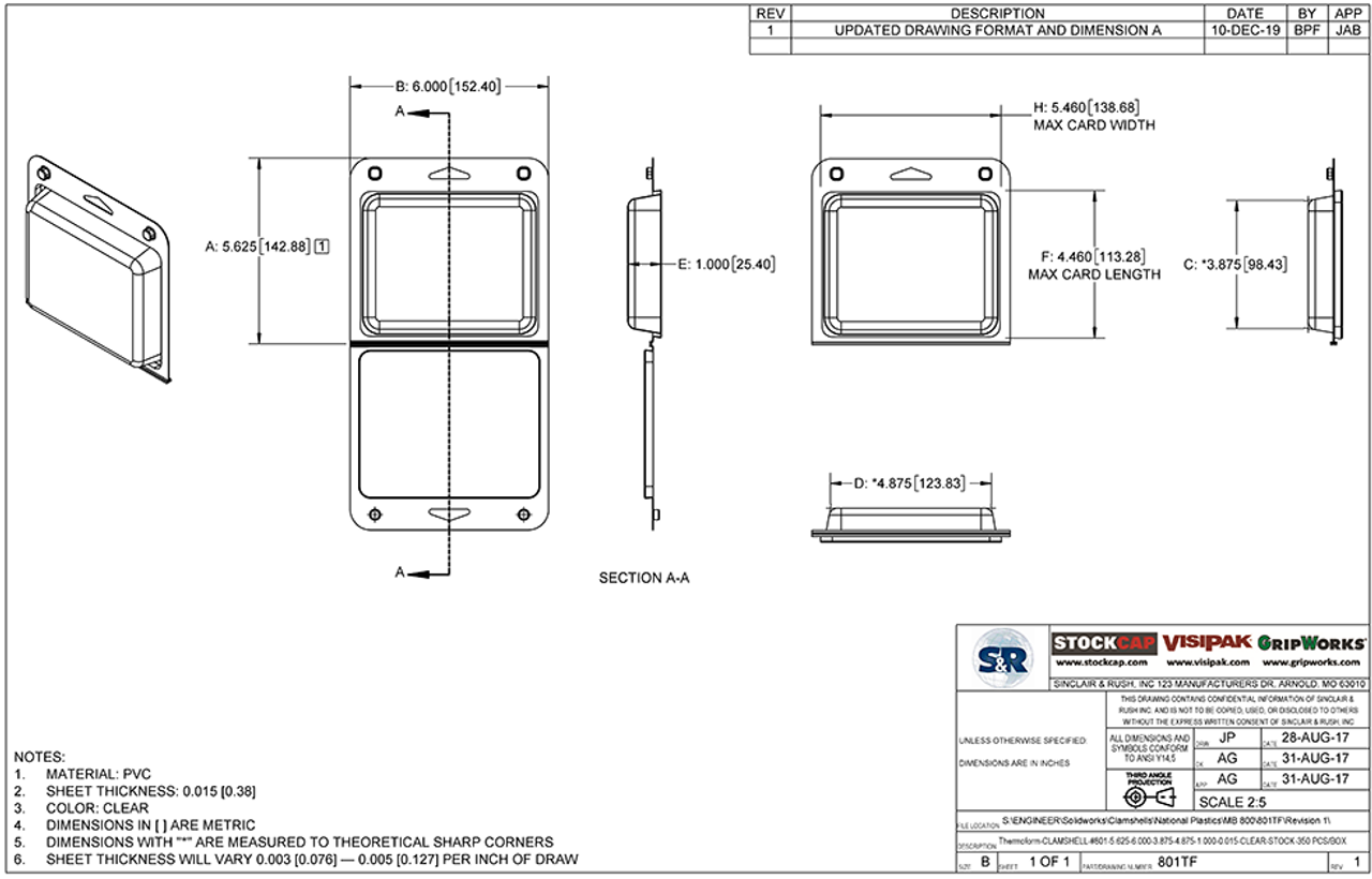 801TF - Stock Clamshell Packaging Technical Drawing
