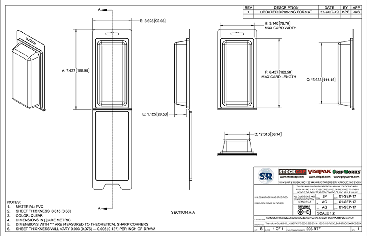 205-RTF - Stock Clamshell Packaging Technical Drawing