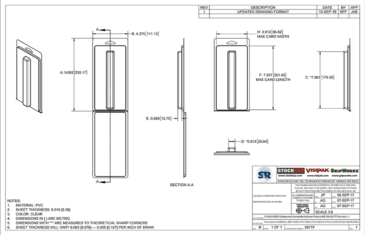 291TF - Stock Clamshell Packaging Technical Drawing