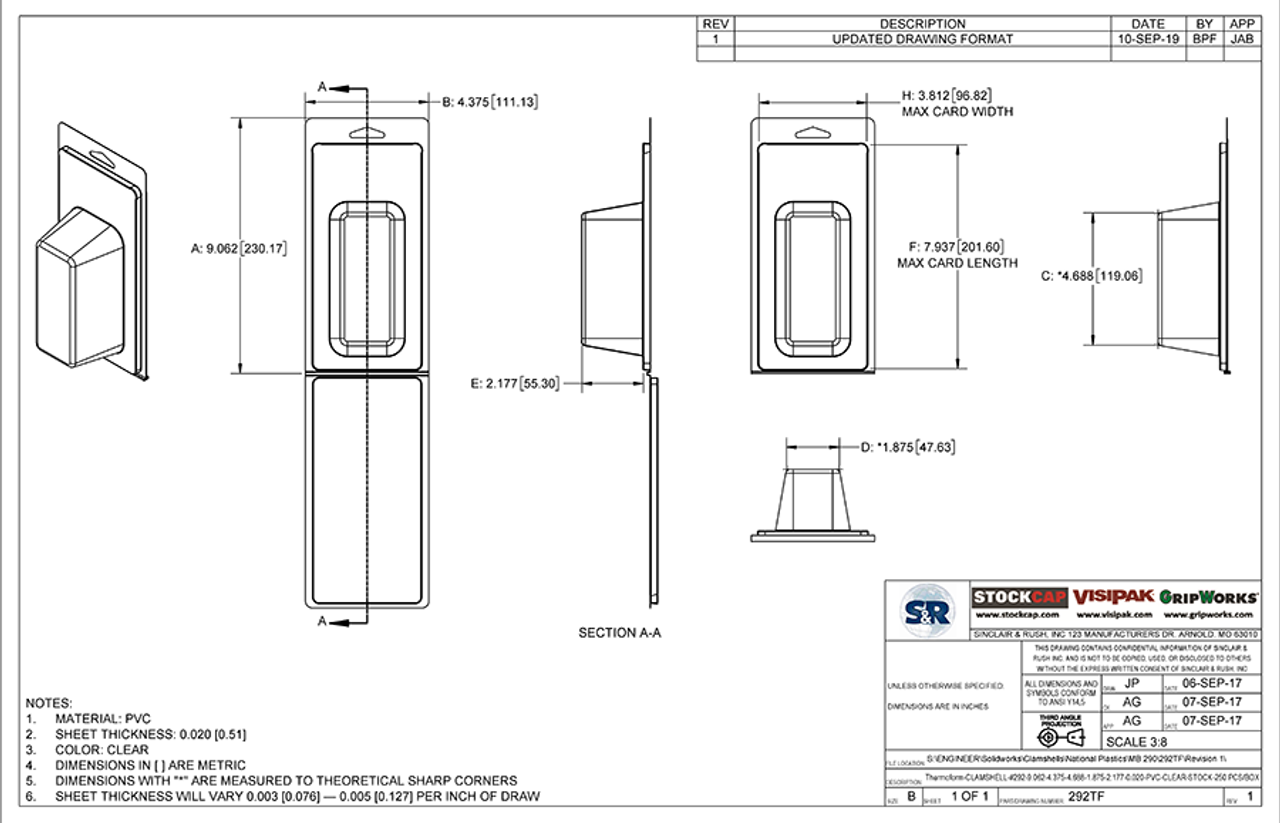 292TF - Stock Clamshell Packaging Technical Drawing