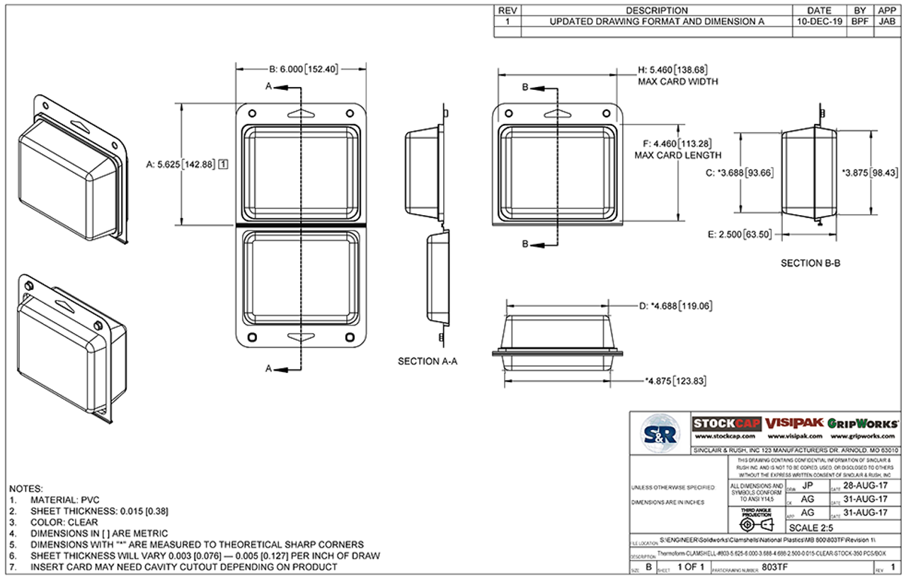 803TF - Stock Clamshell Packaging Technical Drawing