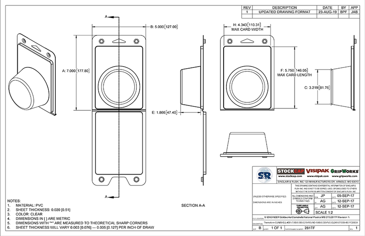 281TF - Stock Clamshell Packaging Technical Drawing