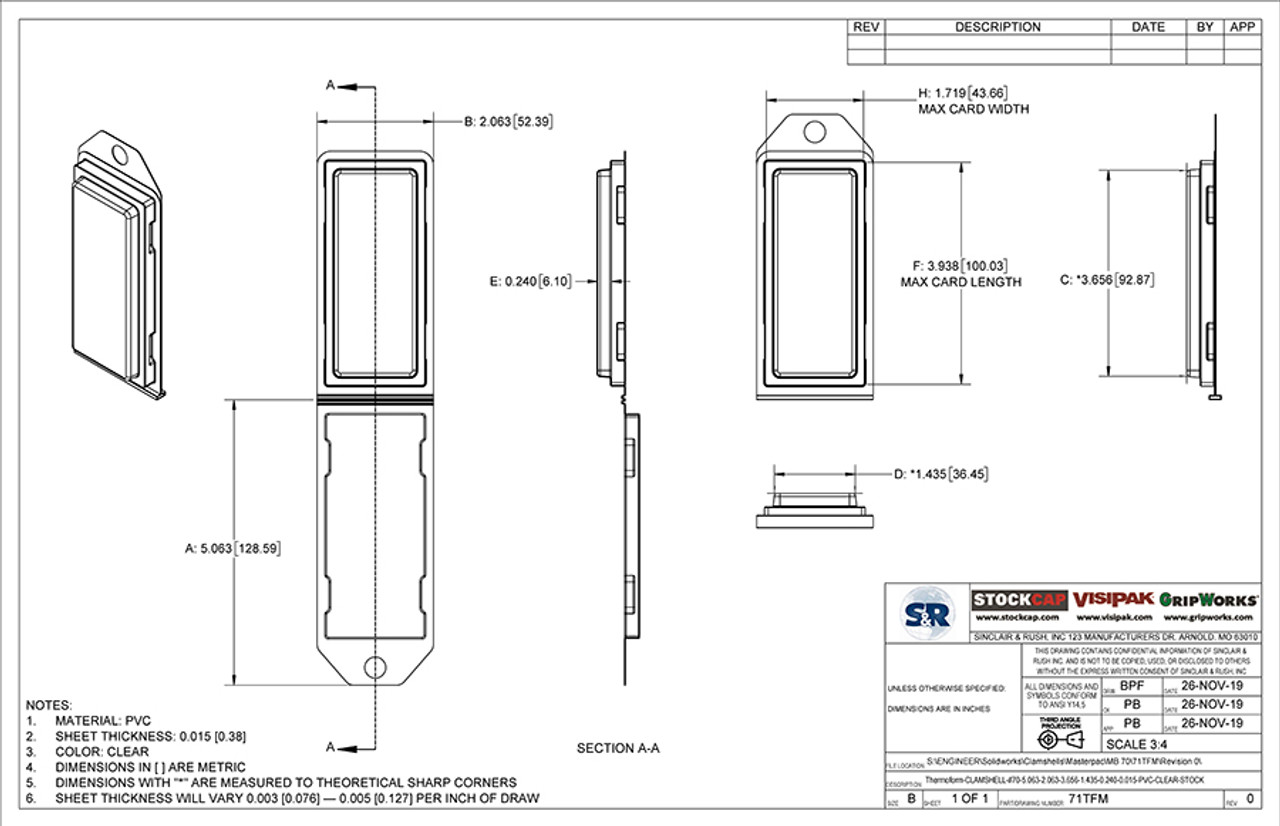 71TFM - Stock Clamshell Packaging Technical Drawing