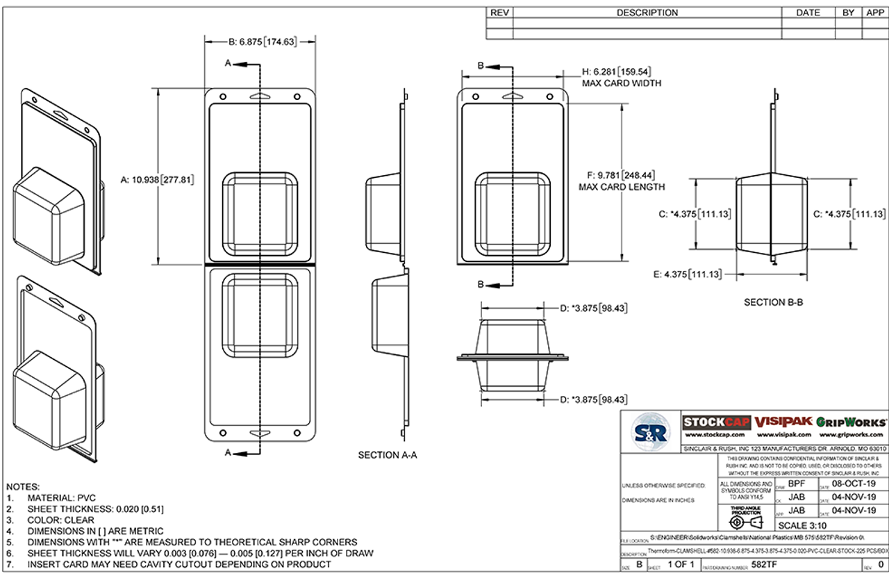 582TF - Stock Clamshell Packaging Technical Drawing