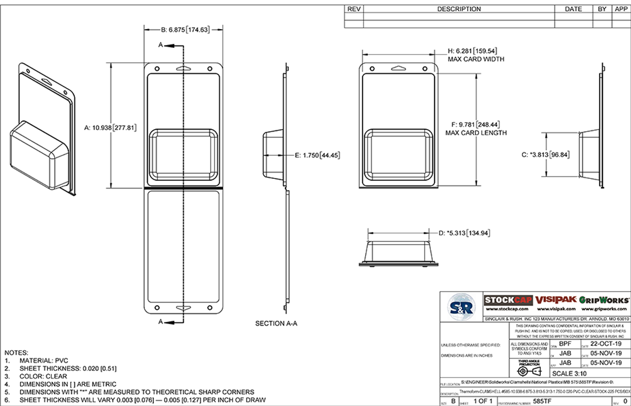 585TF - Stock Clamshell Packaging Technical Drawing