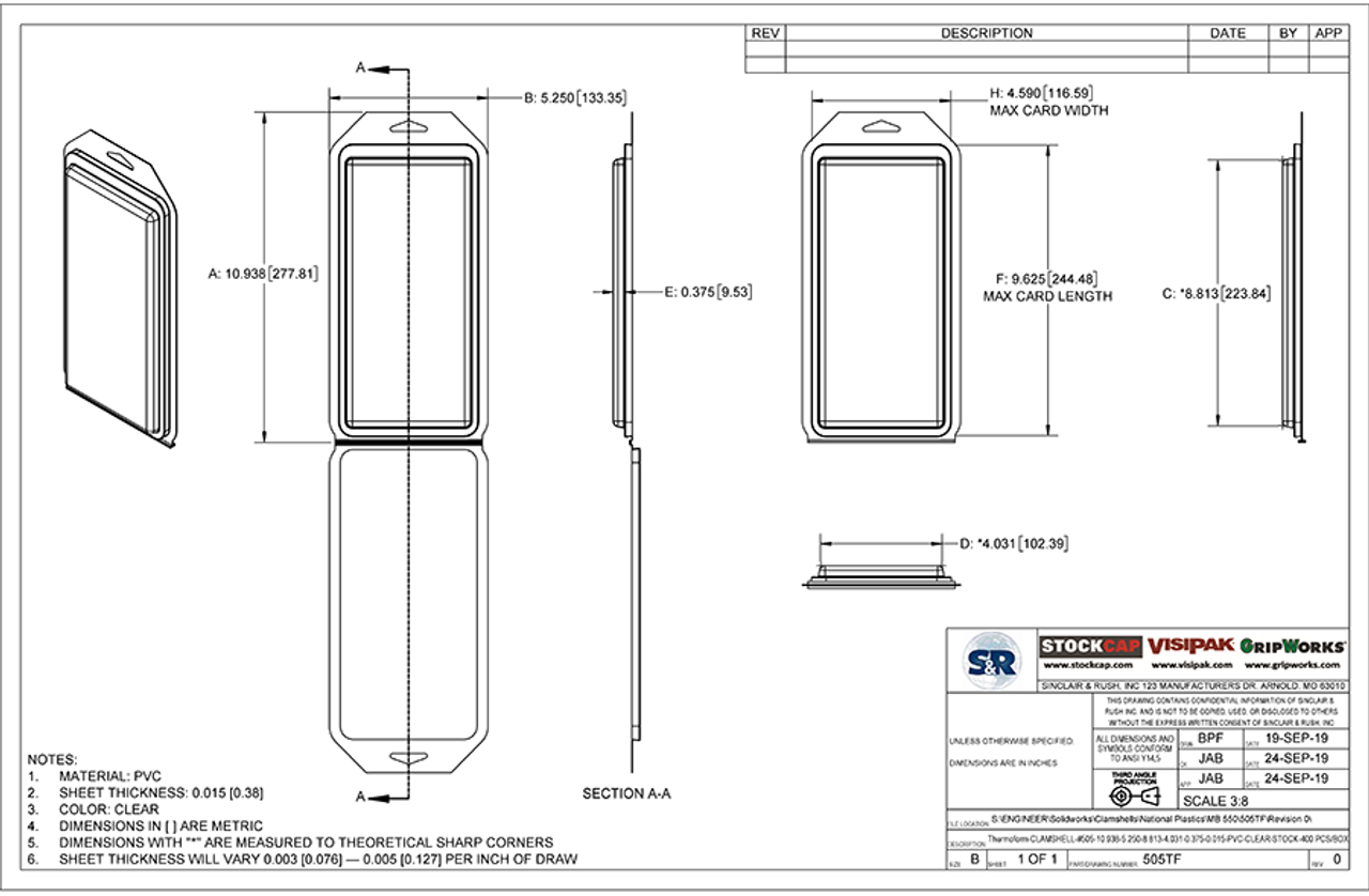 505TF - Stock Clamshell Packaging Technical Drawing