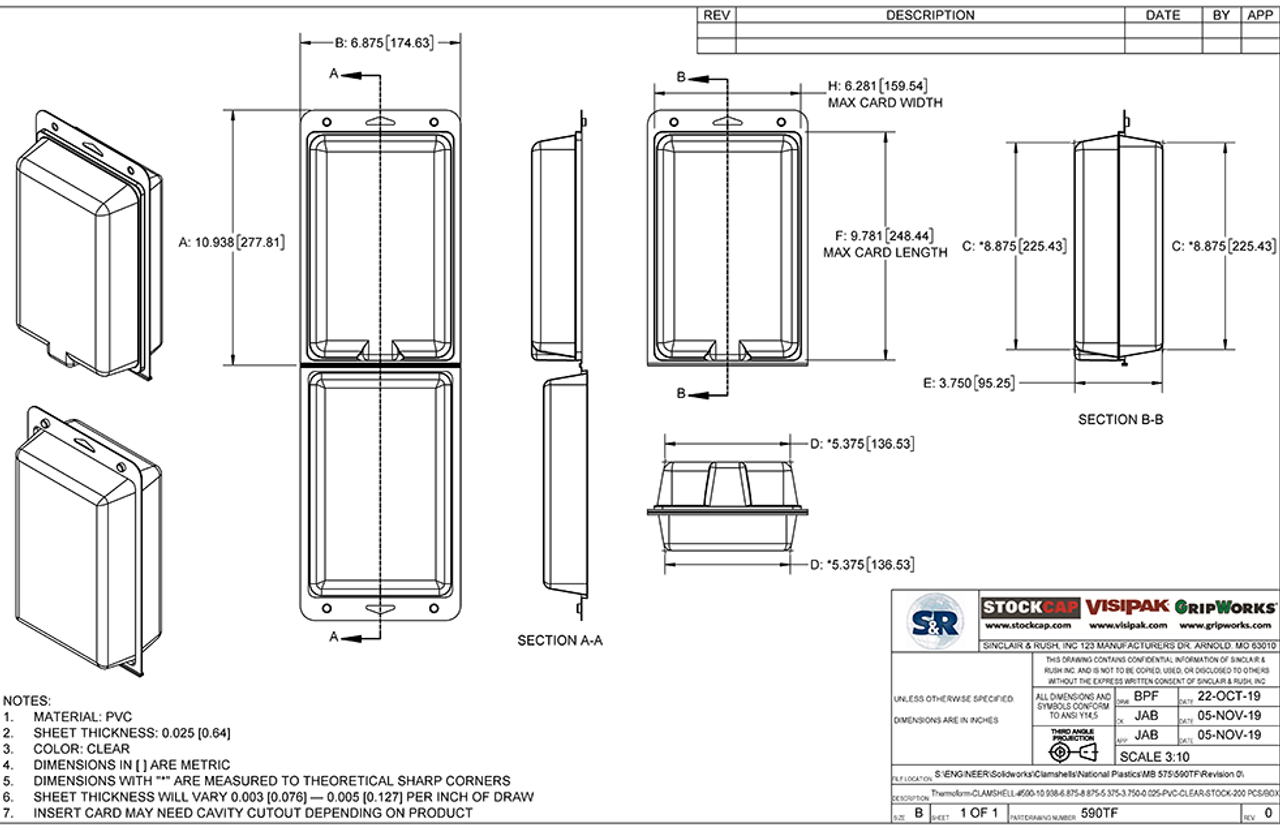 590TF - Stock Clamshell Packaging Technical Drawing