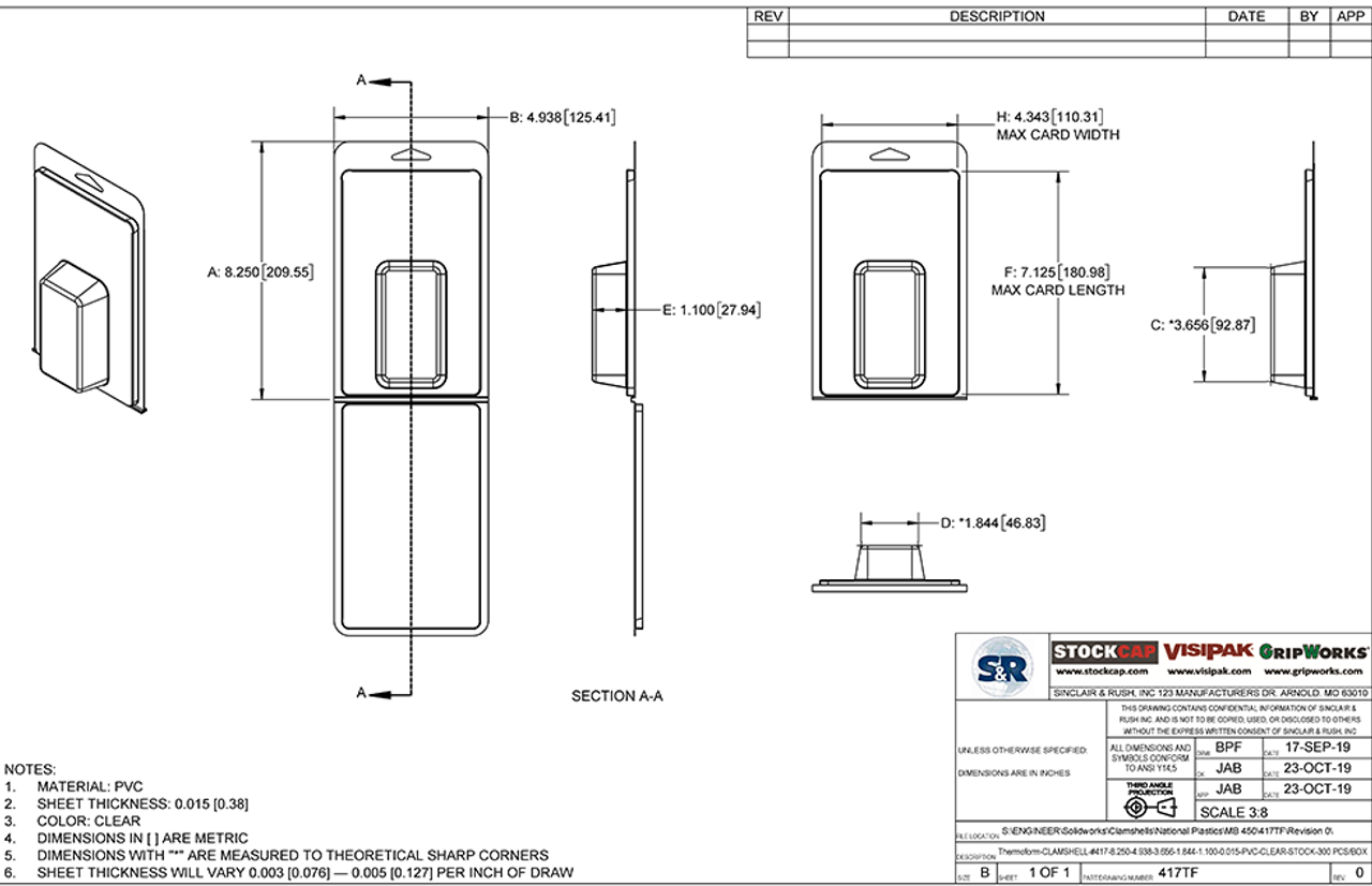 417TF - Stock Clamshell Packaging Technical Drawing