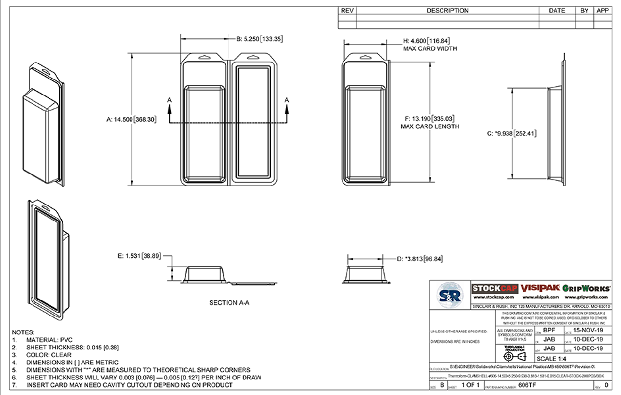 606TF - Stock Clamshell Packaging Technical Drawing