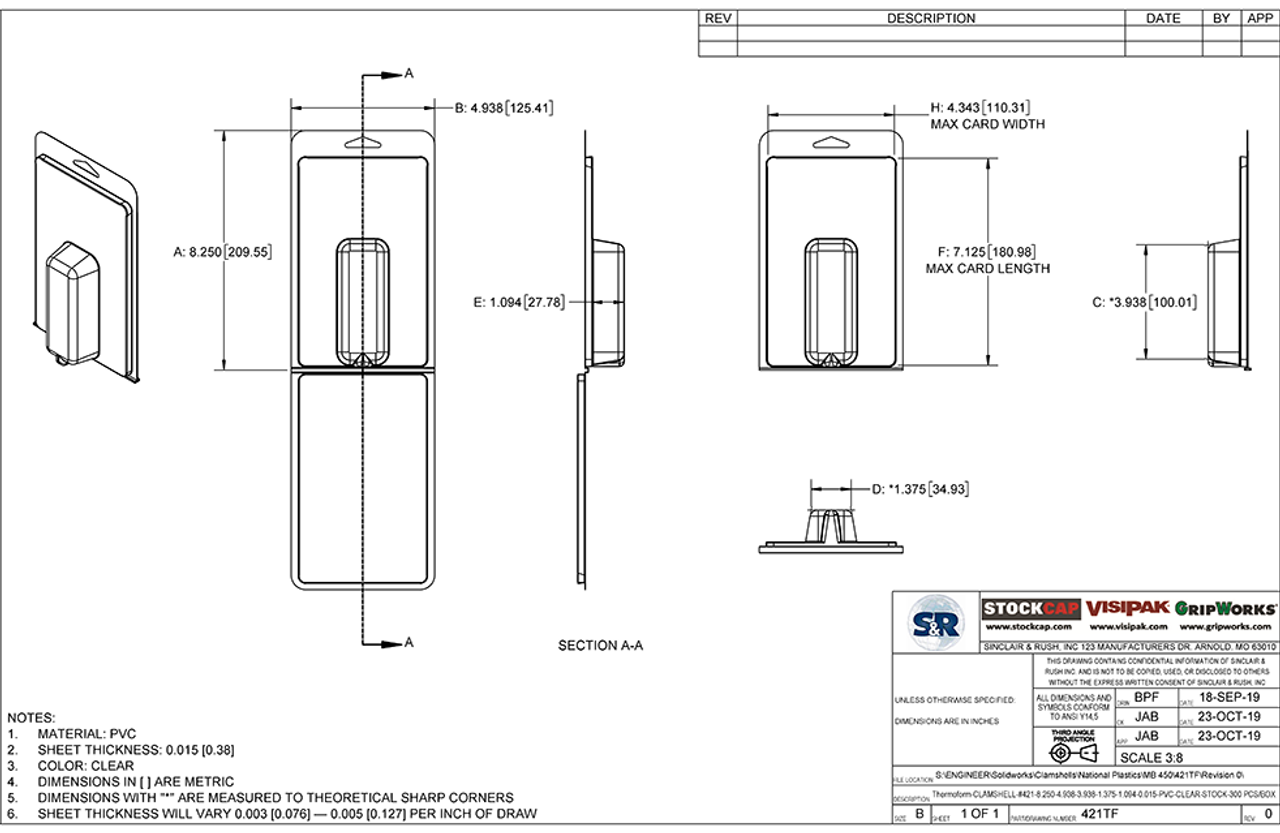 421TF - Stock Clamshell Packaging Technical Drawing