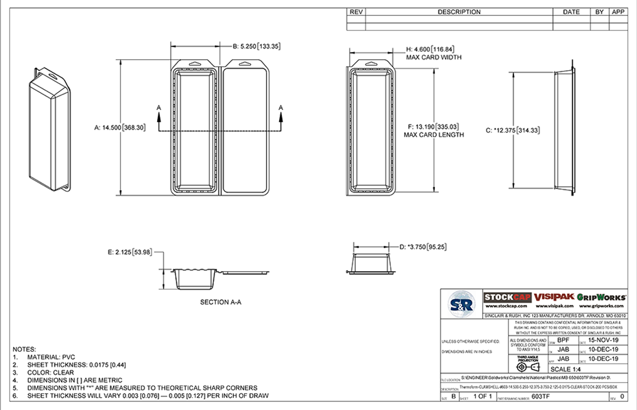 603TF - Stock Clamshell Packaging Technical Drawing