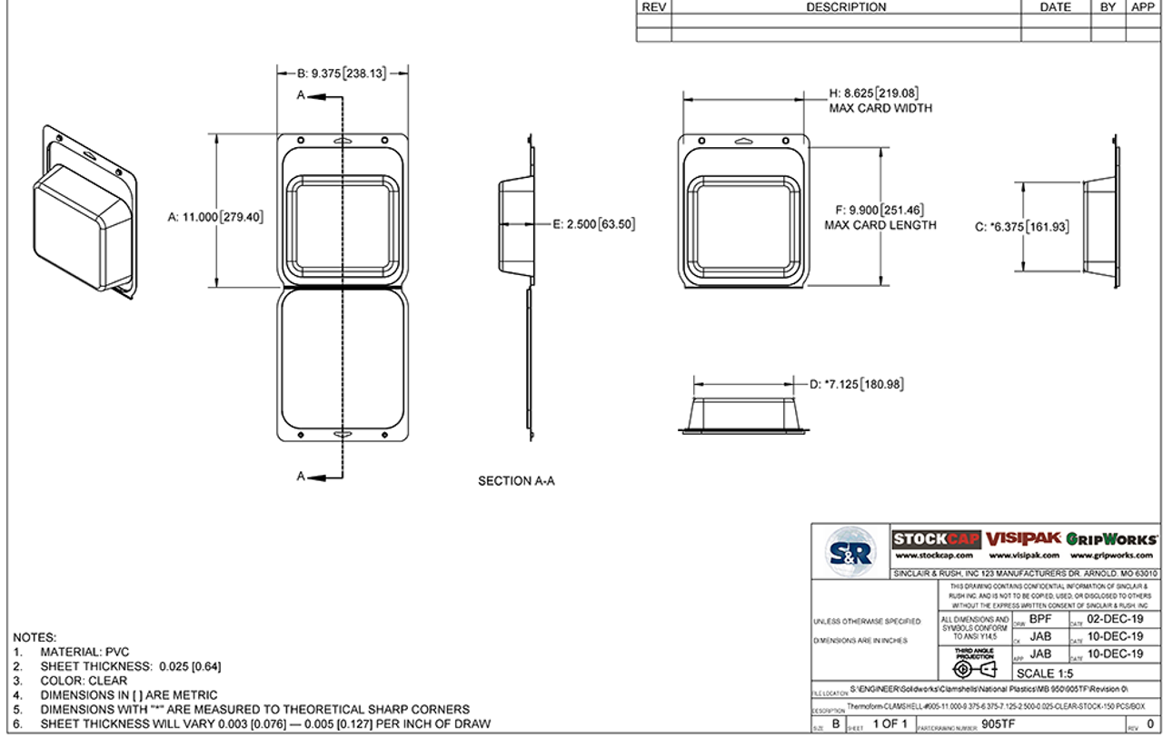 905TF - Stock Clamshell Packaging Technical Drawing