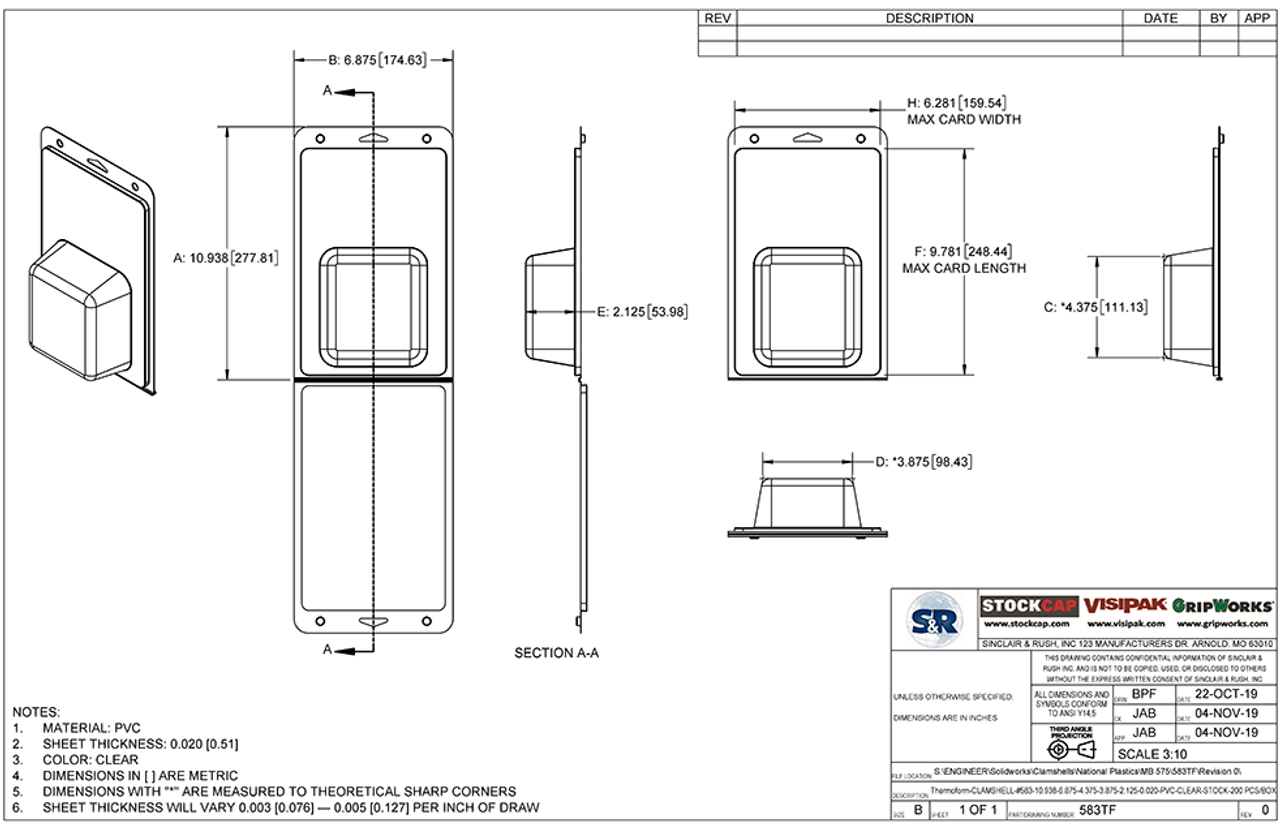 583TF - Stock Clamshell Packaging Technical Drawing