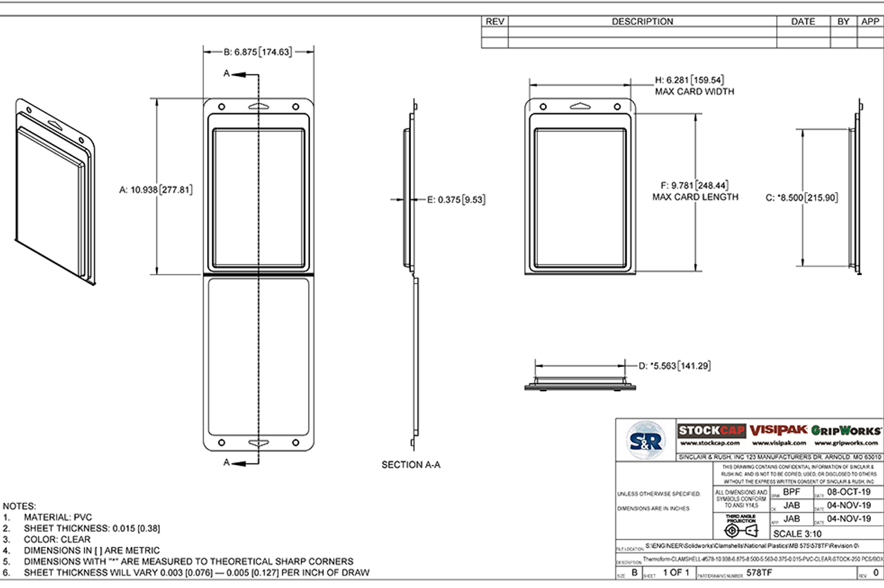 578TF - Stock Clamshell Packaging Technical Drawing