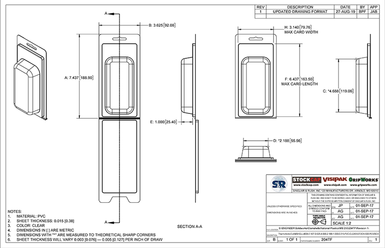 204TF - Stock Clamshell Packaging Technical Drawing