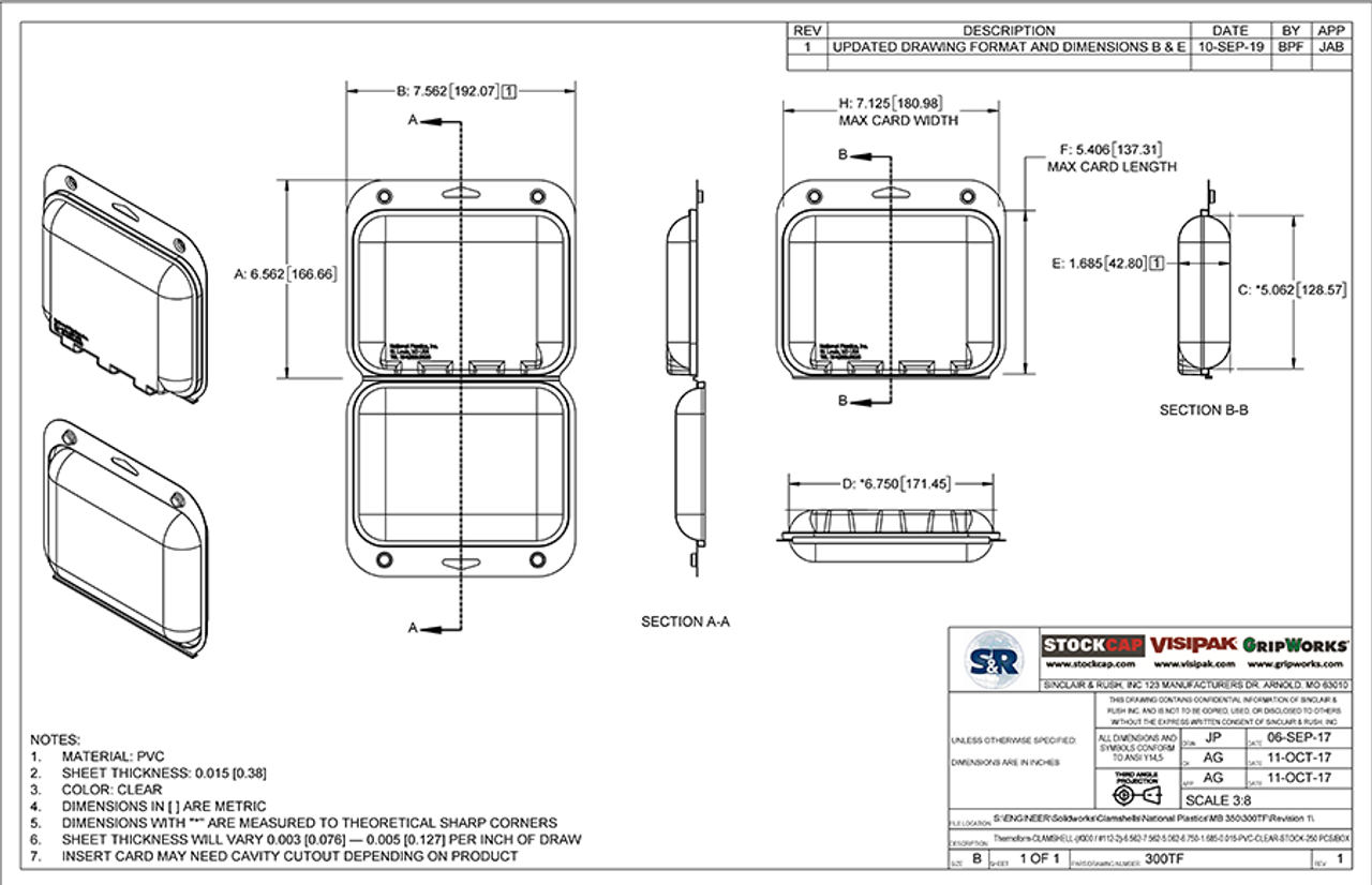 300TF - Stock Clamshell Packaging Technical Drawing