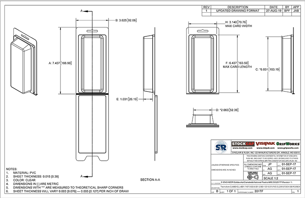 201TF - Stock Clamshell Packaging Technical Drawing