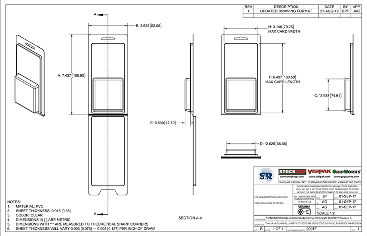 209TF - Stock Clamshell Packaging Technical Drawing