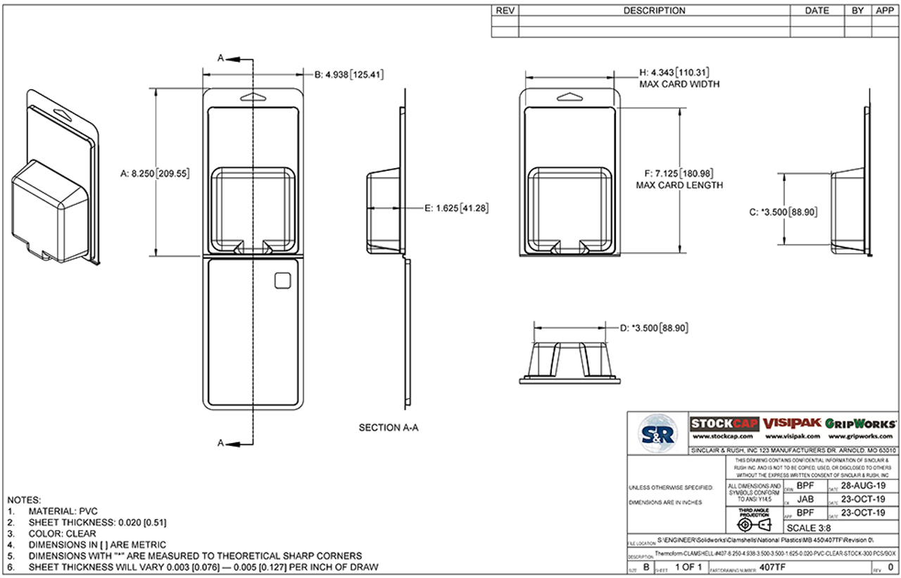407TF - Stock Clamshell Packaging Technical Drawing