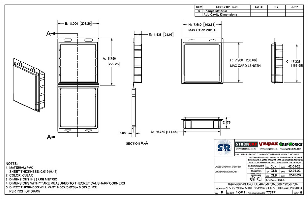 775TF Stock Clamshell Technical Drawing