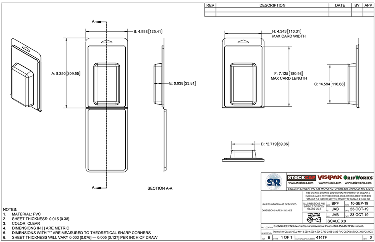 414TF - Stock Clamshell Packaging Technical Drawing