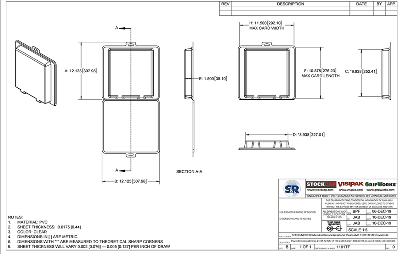 1101TF - Stock Clamshell Packaging Technical Drawing