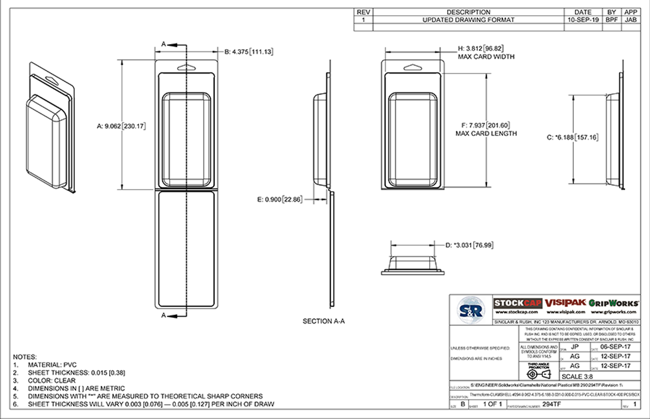 294TF - Stock Clamshell Packaging Technical Drawing