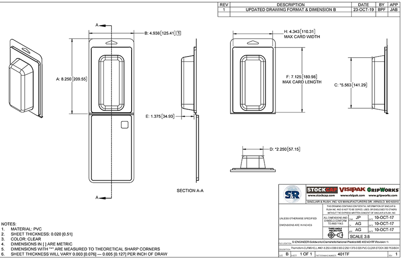 401TF - Stock Clamshell Packaging Technical Drawing