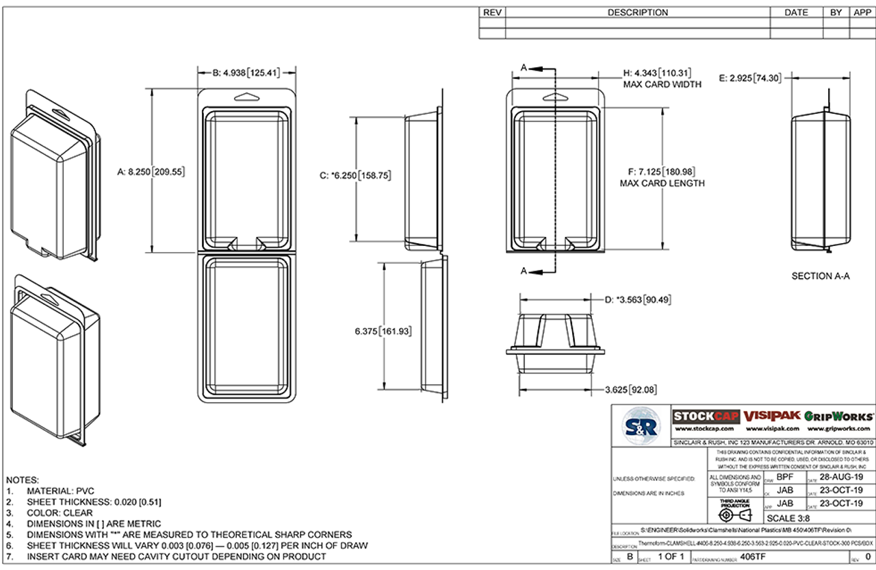 406TF - Stock Clamshell Packaging Technical Drawing